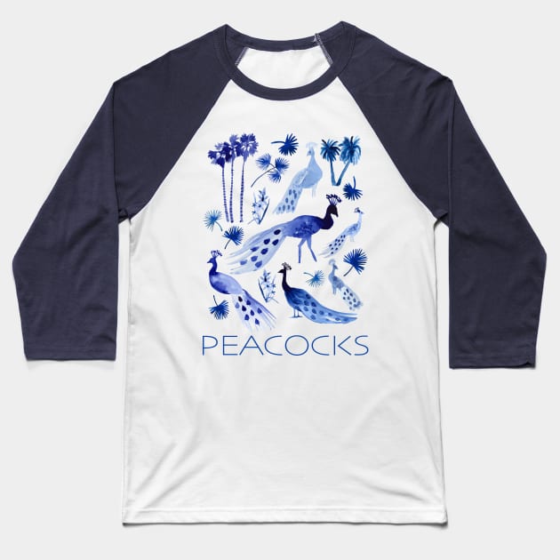 Peacocks Baseball T-Shirt by Limezinnias Design